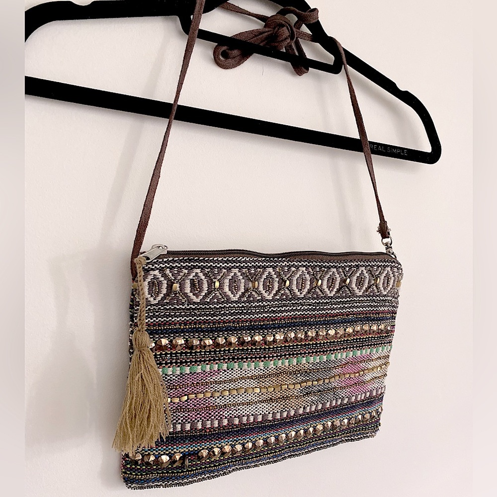 America & Beyond Embroidered and Beaded Crossbody Clutch Bag